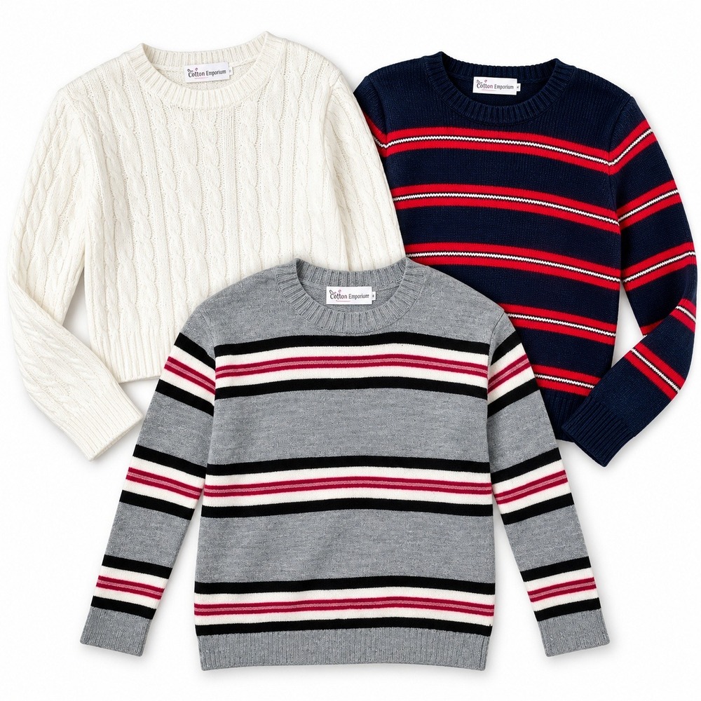 Cotton Emporium Sweater Bundle Girls Large NWT Ivory Navy Gray 3 Pc